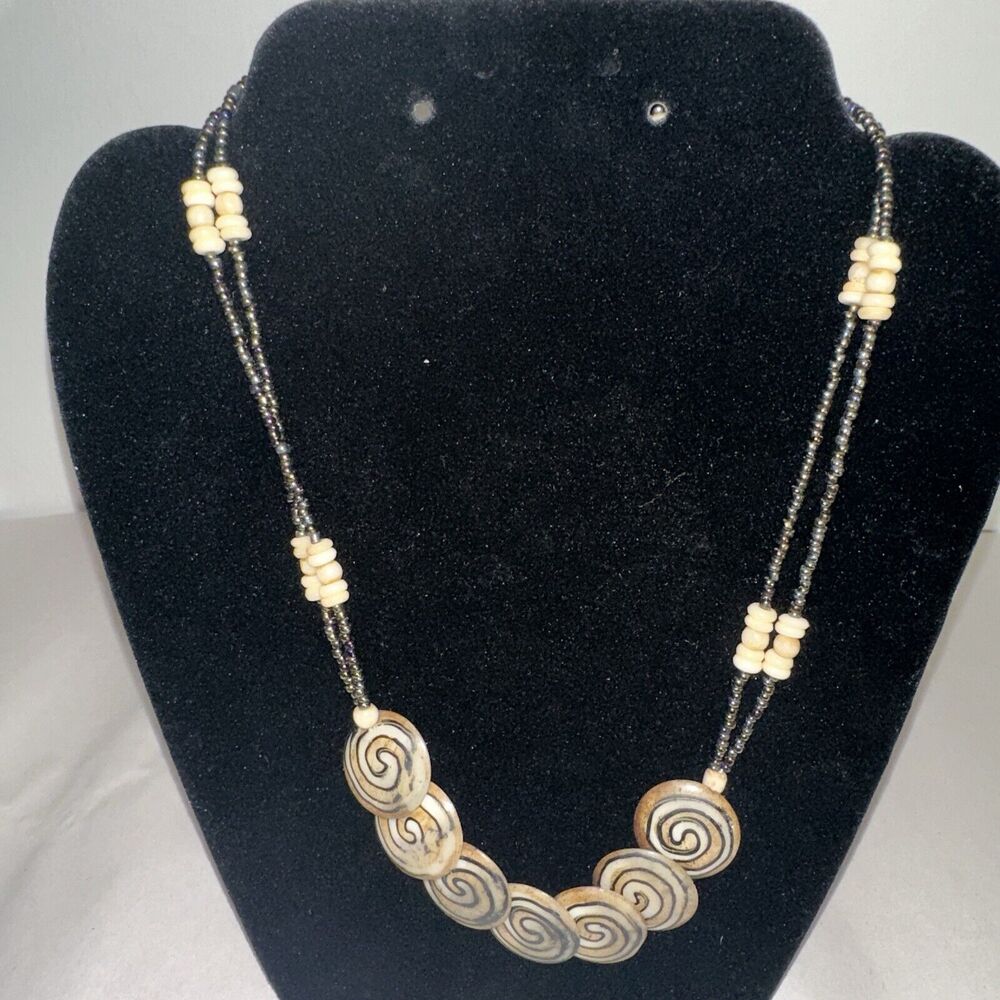Vintage African Wood Disk Necklace Boho Tribal Necklace